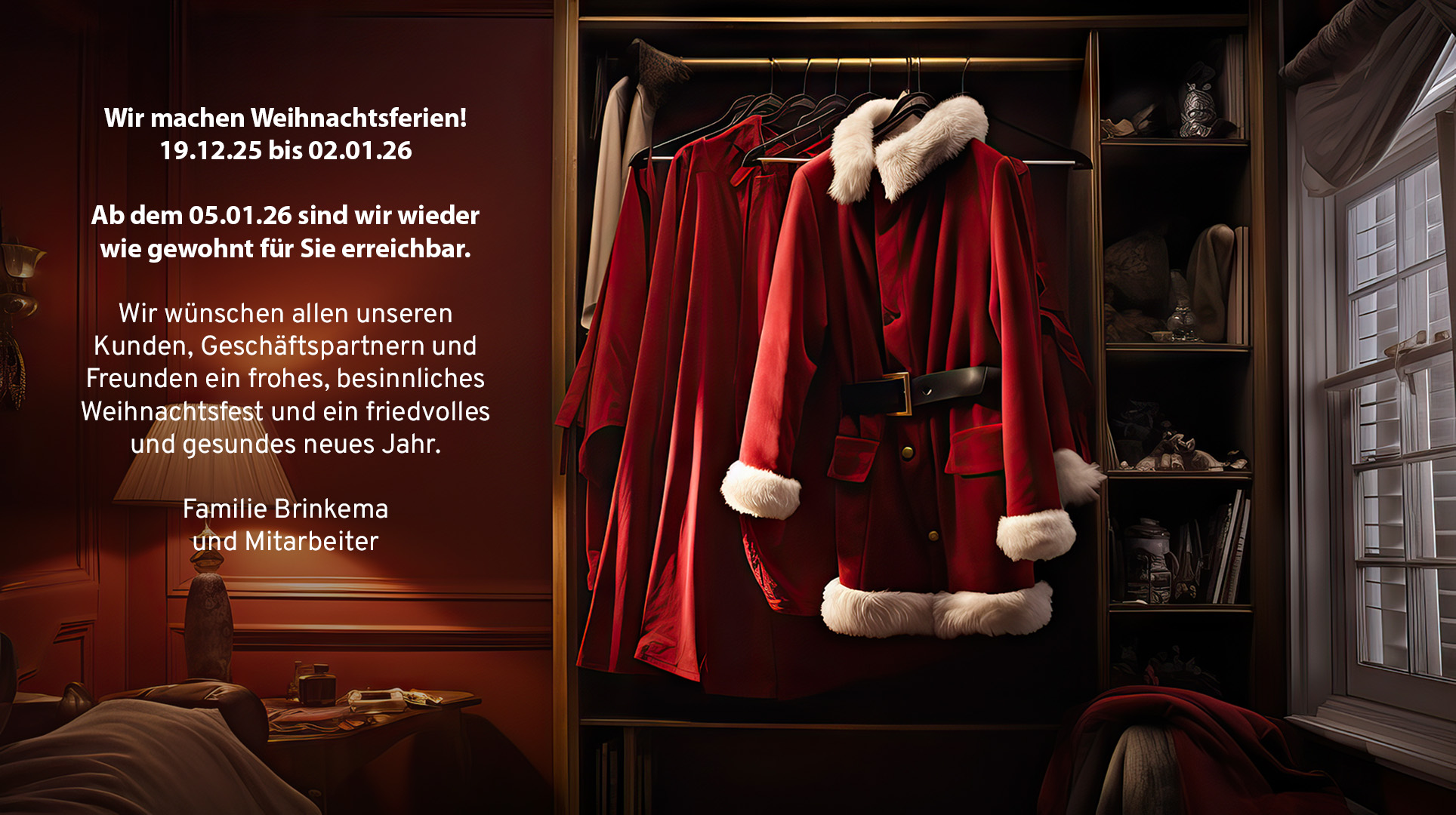 Bild vom Weihnachtsmannmantel in einem Kleiderschrank